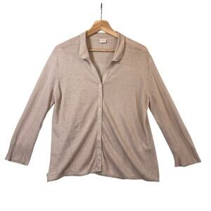 POETRY 100% Linen Button Front Cardigan Womens Top SIZE 12 Tan Neutral Classic